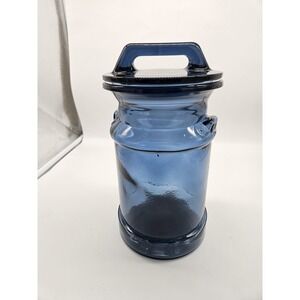 Vintage LE Smith Cobalt Blue Glass Lidded Apothecary Jar Canister Milk Can Shape
